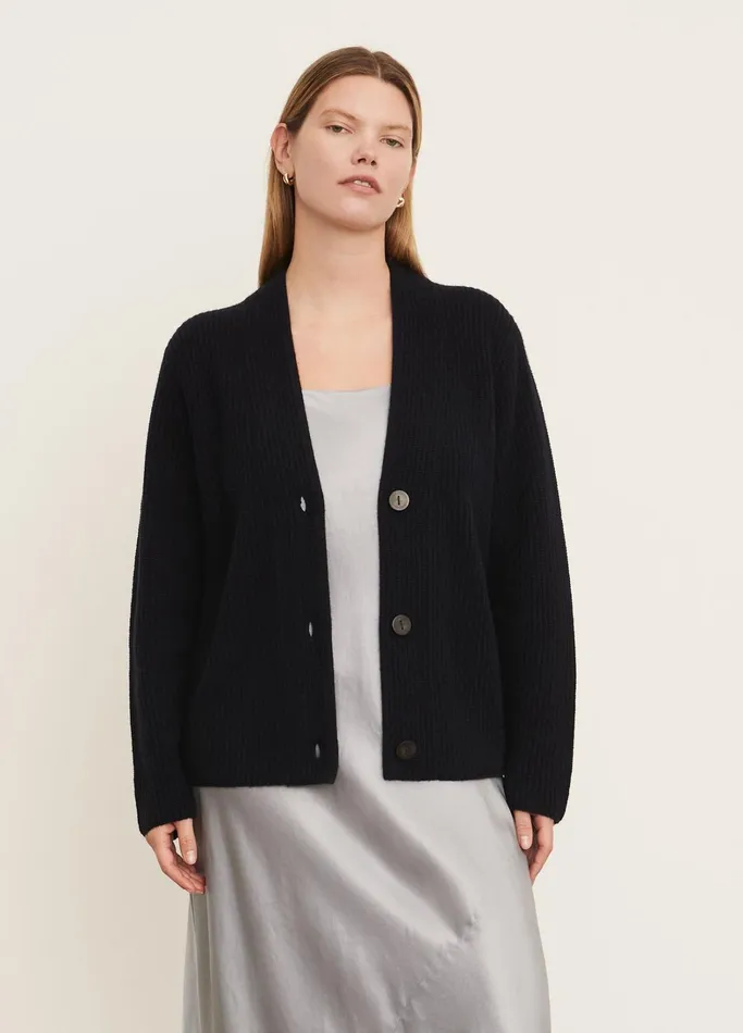 Vince Extended Sizes Women Ribbed Cardigan Coastal Blue