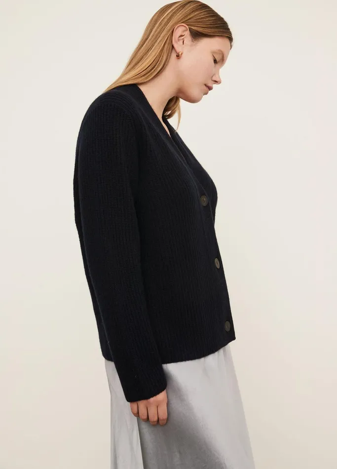 Vince Extended Sizes Women Ribbed Cardigan Coastal Blue