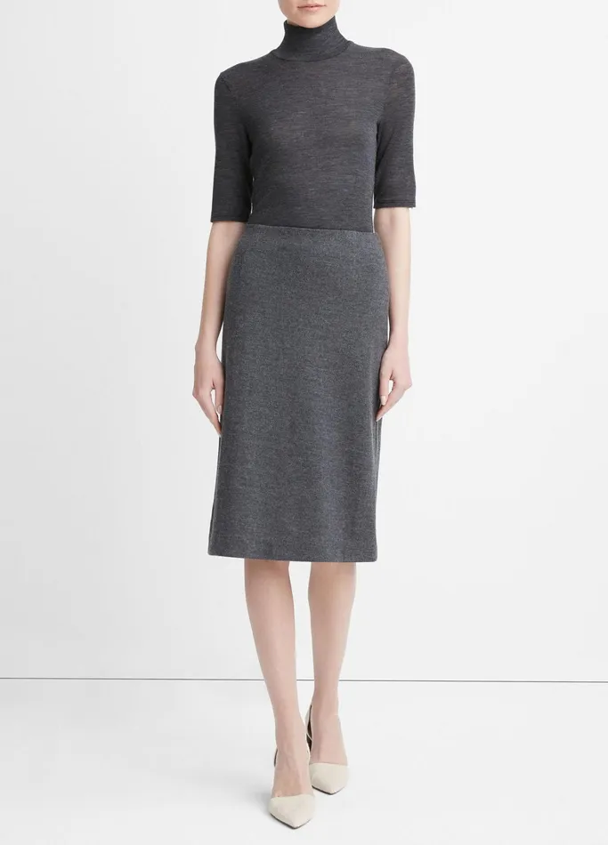 Vince Skirts Women Cozy Wool Fitted Slip Skirt Heather Charcoal