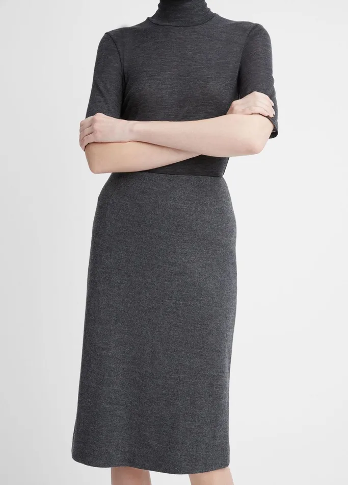 Vince Skirts Women Cozy Wool Fitted Slip Skirt Heather Charcoal