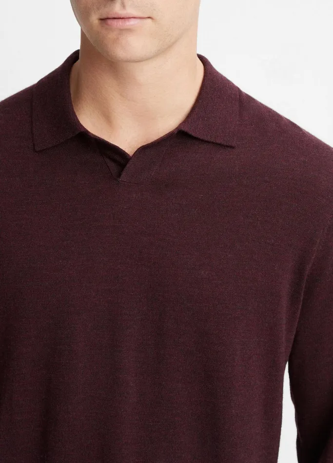 Vince Sweaters Men Merino Wool LongSleeve Johnny Collar Shirt Heather Pinot Vino