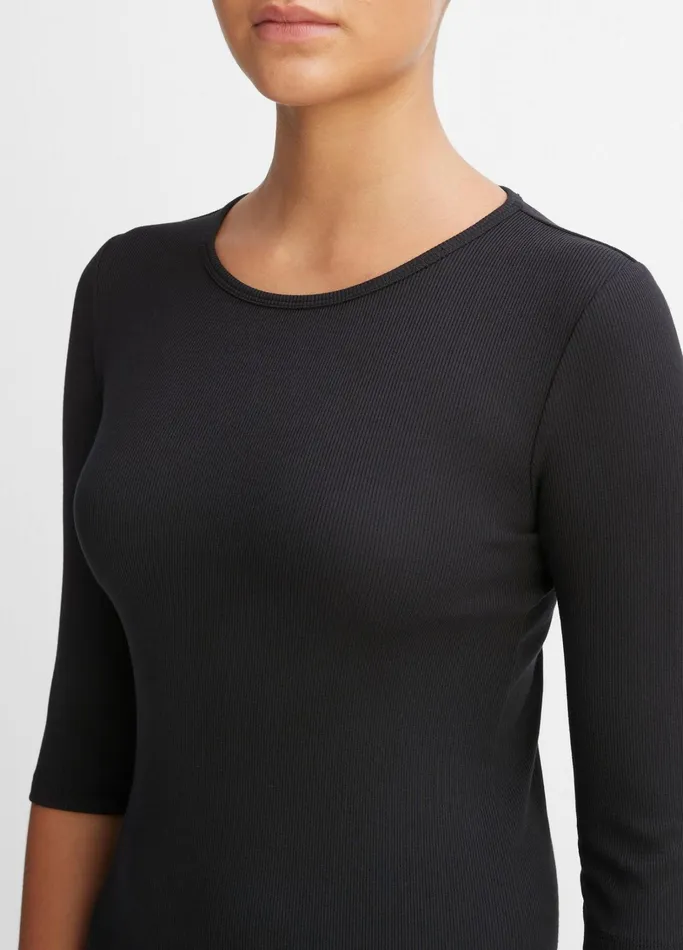 Vince TShirts Women Elbow Sleeve Crew Neck TShirt Black