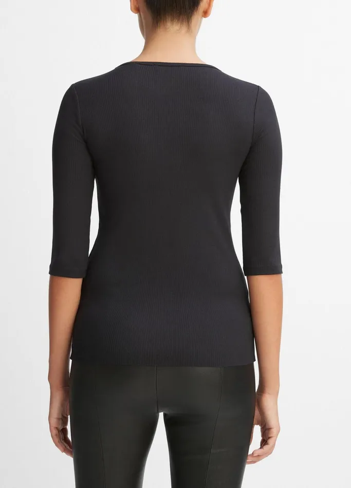 Vince TShirts Women Elbow Sleeve Crew Neck TShirt Black