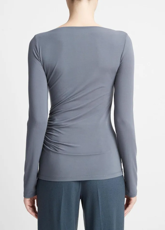 Vince TShirts Women SlashNeck LongSleeve Top Pacific Azure