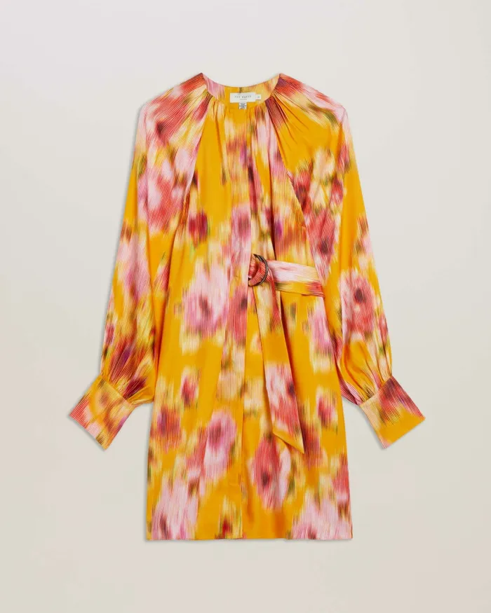 Women AKEMI 8211 Printed Wrap Front Mini Dress Orange Ted Baker Dresses