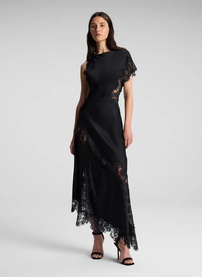 Women Alessia Satin And Lace Maxi Dress Black ALC Dresses