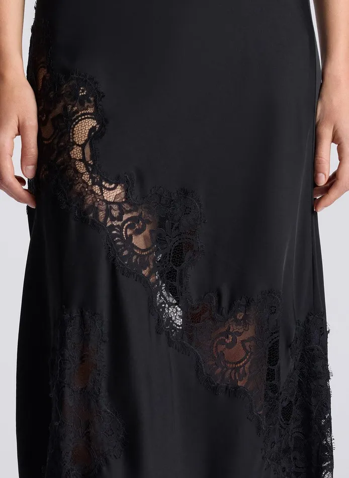 Women Alessia Satin And Lace Maxi Dress Black ALC Dresses