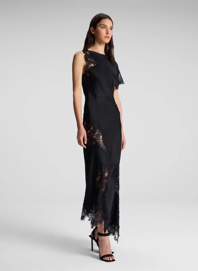 Women Alessia Satin And Lace Maxi Dress Black ALC Dresses