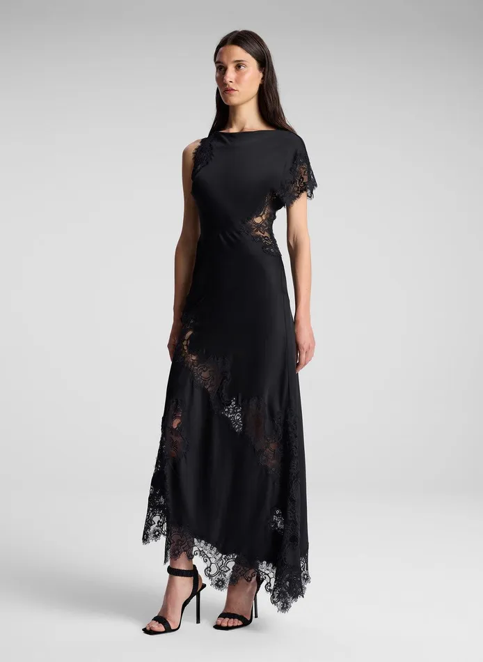 Women Alessia Satin And Lace Maxi Dress Black ALC Dresses