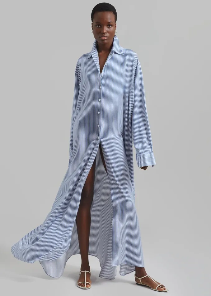 Women Avery Fluid Shirt Dress 8211 WhiteBlue Stripe The Frankie Shop Dresses