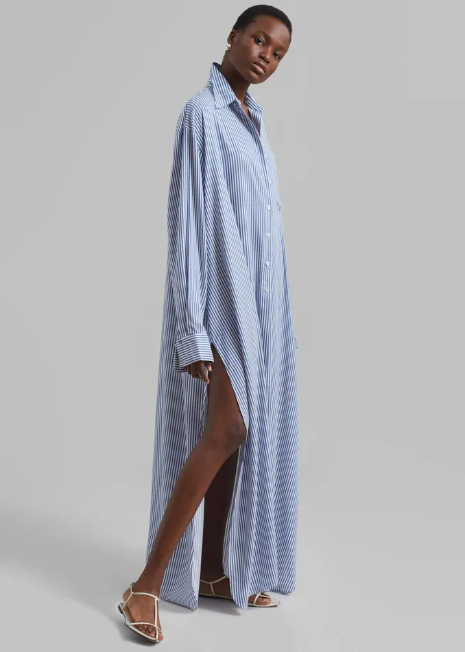 Women Avery Fluid Shirt Dress 8211 WhiteBlue Stripe The Frankie Shop Dresses