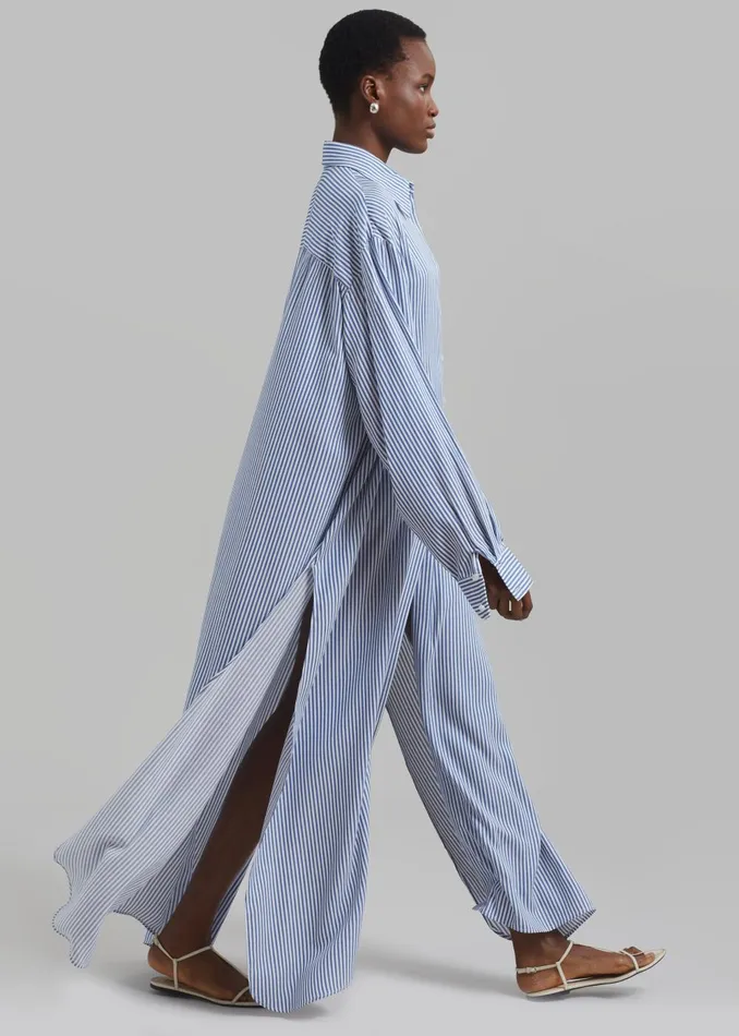 Women Avery Fluid Shirt Dress 8211 WhiteBlue Stripe The Frankie Shop Dresses