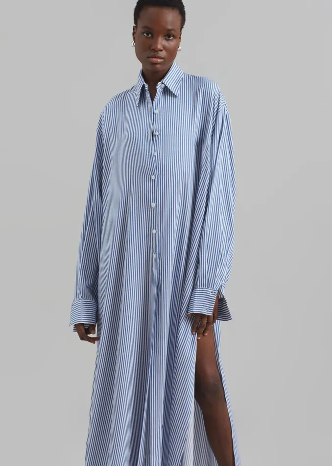 Women Avery Fluid Shirt Dress 8211 WhiteBlue Stripe The Frankie Shop Dresses