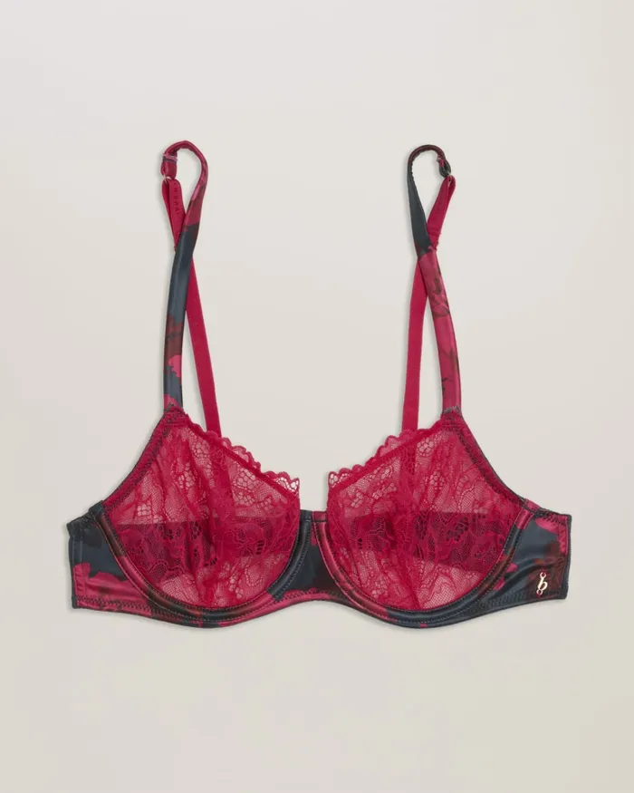 Women AYELLA 8211 Lace Cup Floral Wired Balcony Bra Deeppink Ted Baker Lingerie and Pyjamas