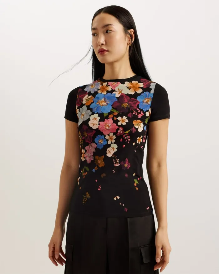 Women BEALAA 8211 Floral Print Fitted TShirt Black Ted Baker Tops and Blouses Women BEALAA 8211 Floral Print Fitted TShirt Black Ted Baker Tops and Blouses