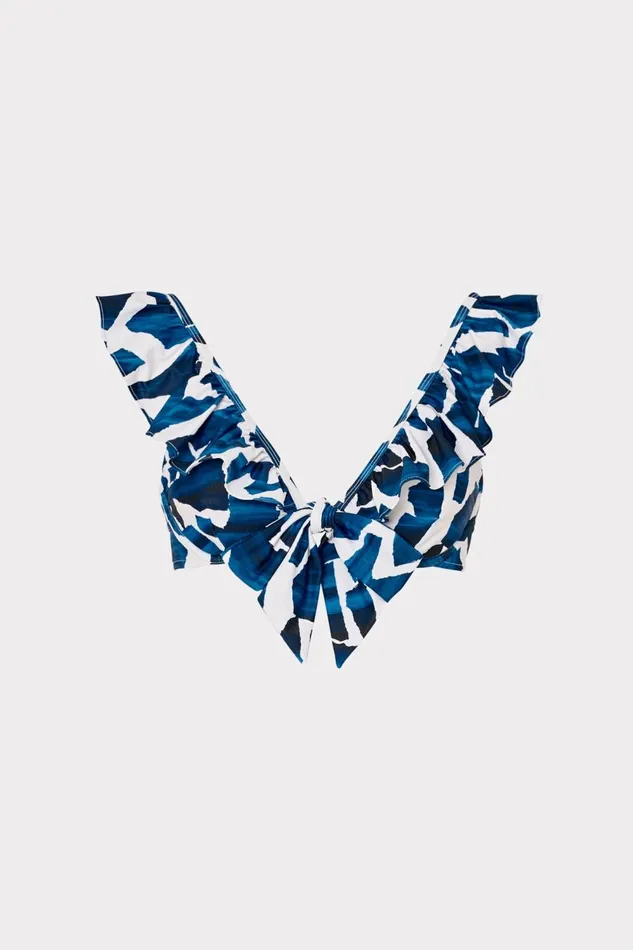 Women Bikinis Milly Ocean Puzzle Ruffle Bikini Top Navy Multi