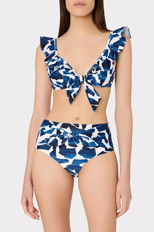 Women Bikinis Milly Ocean Puzzle Ruffle Bikini Top Navy Multi Women Bikinis Milly Ocean Puzzle Ruffle Bikini Top Navy Multi