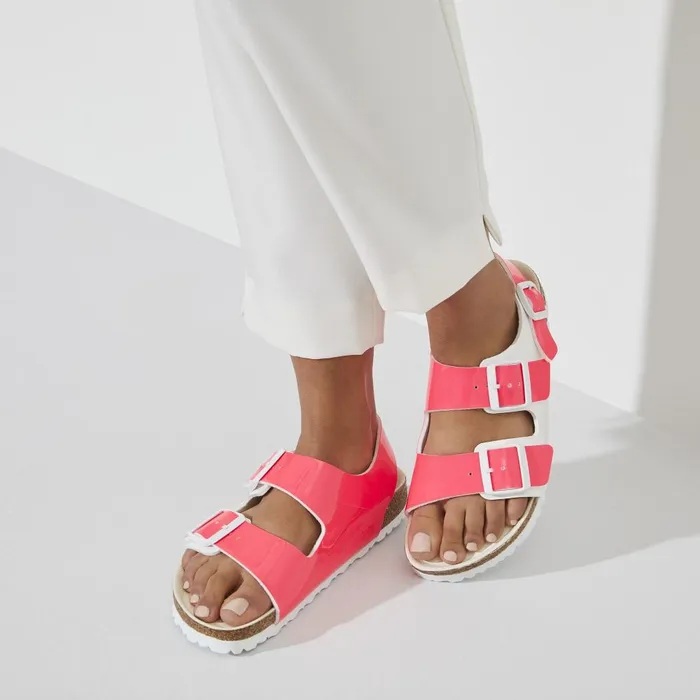Women Birkenstock BackAnkleStrap Milano Neon Pinkwhite Patent