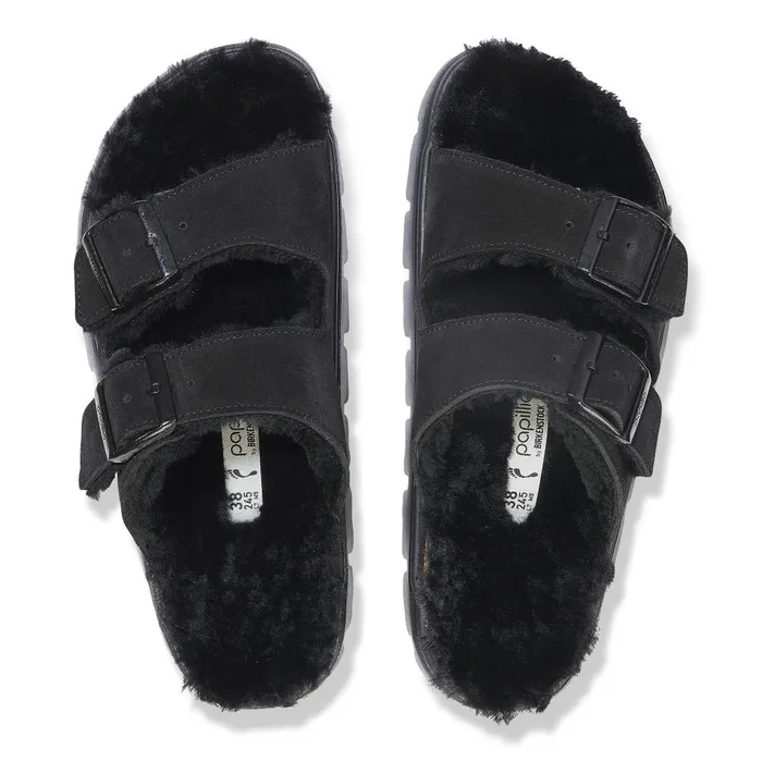 Women Birkenstock TwoStrap Arizona Chunky Shearling Black