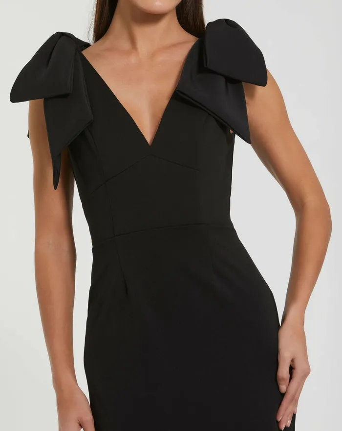 Women Bow Strap Crepe Fitted Midi Dress Black Best Sellers Mac Duggal Women Bow Strap Crepe Fitted Midi Dress Black Best Sellers Mac Duggal