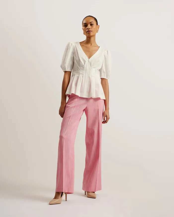 Women BURDUR 8211 Stitch Detail Balloon Sleeve Peplum Top White Ted Baker Tops and Blouses Women BURDUR 8211 Stitch Detail Balloon Sleeve Peplum Top White Ted Baker Tops and Blouses