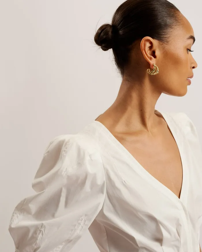 Women BURDUR 8211 Stitch Detail Balloon Sleeve Peplum Top White Ted Baker Tops and Blouses Women BURDUR 8211 Stitch Detail Balloon Sleeve Peplum Top White Ted Baker Tops and Blouses