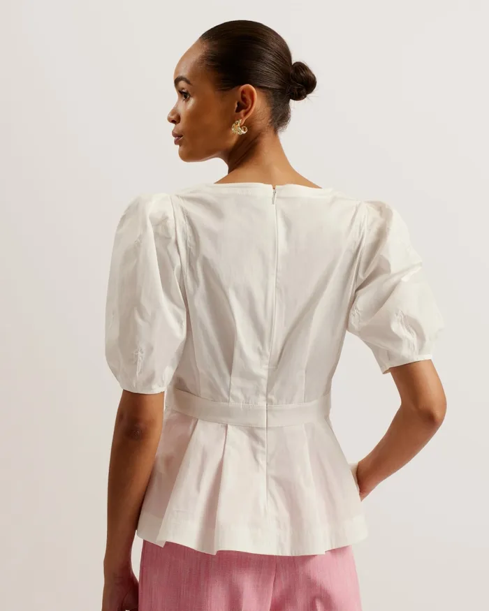 Women BURDUR 8211 Stitch Detail Balloon Sleeve Peplum Top White Ted Baker Tops and Blouses Women BURDUR 8211 Stitch Detail Balloon Sleeve Peplum Top White Ted Baker Tops and Blouses