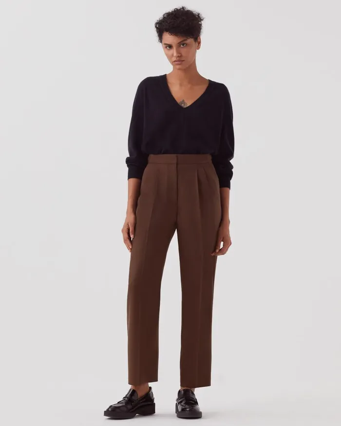 Women Camille 8211 Pleated Wool Trousers Coffee Bean Comptoir Des Cotonniers Trousers