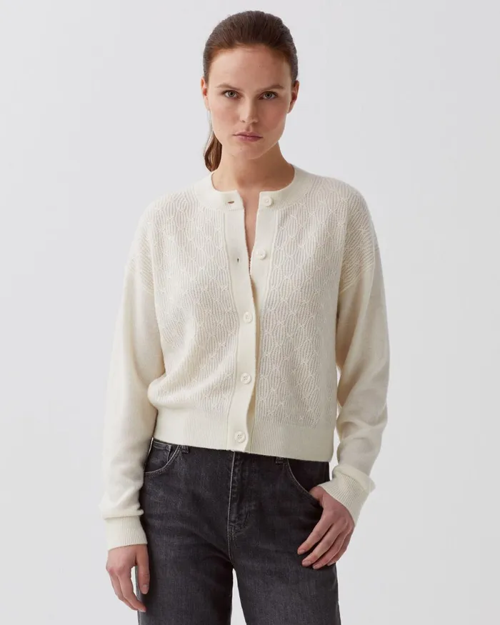 Women Cardigan With Decorative Stitching Glass Green Beige Comptoir Des Cotonniers Knit Women Cardigan With Decorative Stitching Glass Green Beige Comptoir Des Cotonniers Knit