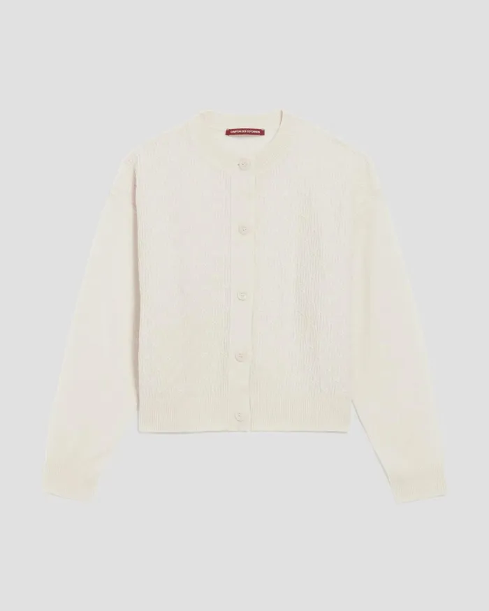 Women Cardigan With Decorative Stitching Glass Green Beige Comptoir Des Cotonniers Knit Women Cardigan With Decorative Stitching Glass Green Beige Comptoir Des Cotonniers Knit