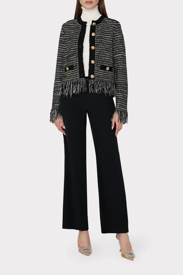 Women Cardigans Milly Metallic Textured Fringe Cardigan Black Gold Multi Women Cardigans Milly Metallic Textured Fringe Cardigan Black Gold Multi