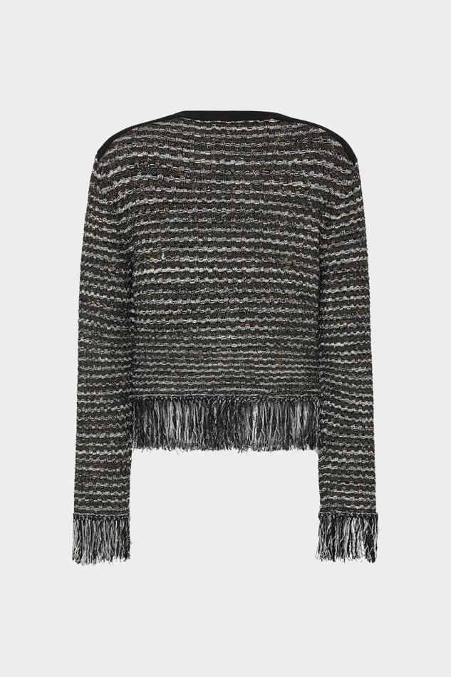 Women Cardigans Milly Metallic Textured Fringe Cardigan Black Gold Multi Women Cardigans Milly Metallic Textured Fringe Cardigan Black Gold Multi
