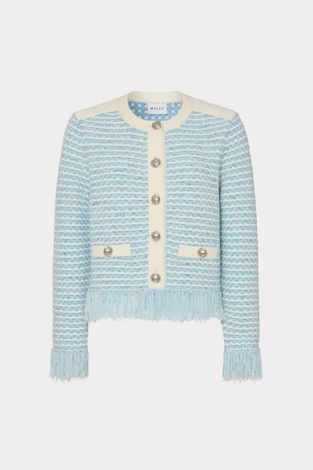 Women Cardigans Milly Textured Fringe Cardigan Jacket Blue Multi