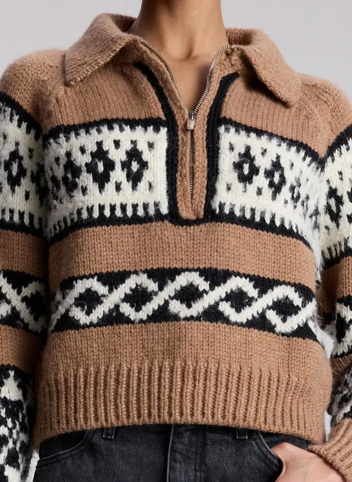 Women Carter Merino Fairisle Sweater Camel Multi ALC Knitwear
