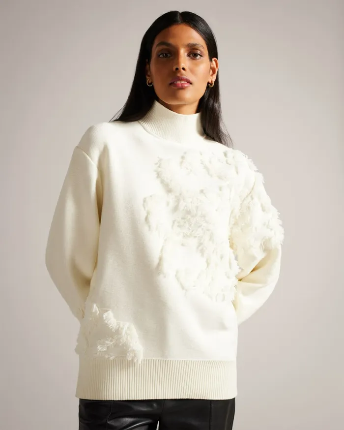 Women CHALAYY 8211 Fringed Jacquard Floral Jumper Ivory Ted Baker Jumpers and Cardigans Women CHALAYY 8211 Fringed Jacquard Floral Jumper Ivory Ted Baker Jumpers and Cardigans