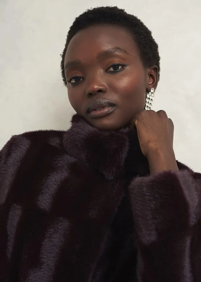 Women Coats and Jackets Hobbs Andrea Faux Fur Coat Wine
