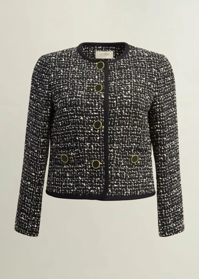 Women Coats and Jackets Hobbs Emilia Tweed Jacket Black Ivory