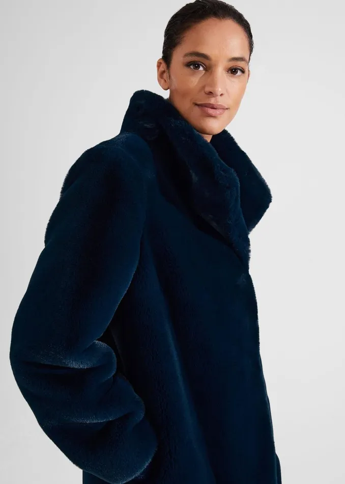 Women Coats and Jackets Hobbs Petite Maddox Faux Fur Coat Steel Blue