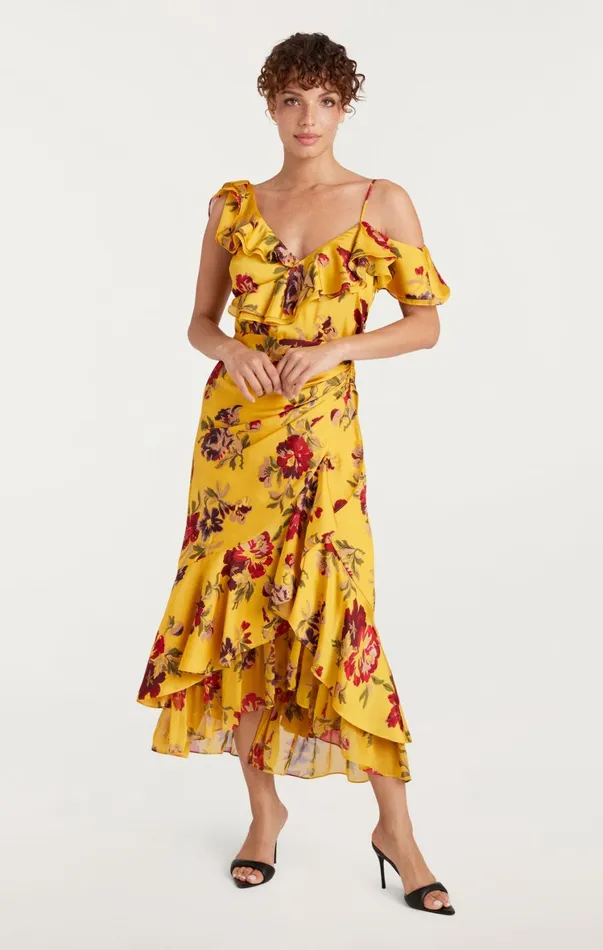 Women Cocktail and Evening Cinq Sept Nara Dress Deep Gold Multi