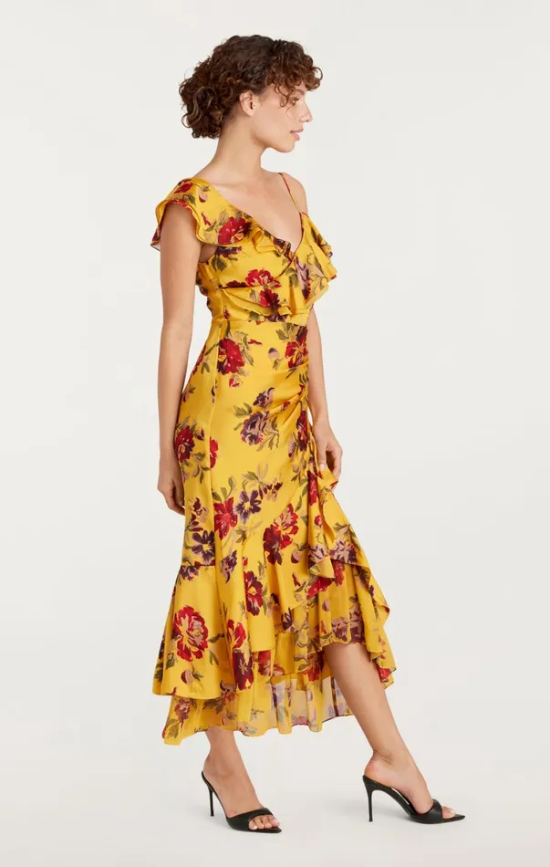 Women Cocktail and Evening Cinq Sept Nara Dress Deep Gold Multi