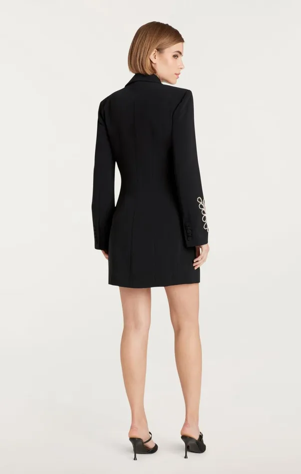 Women Cocktail and Evening Cinq Sept Rhinestone Paisley Long Sleeve Joel Dress Black