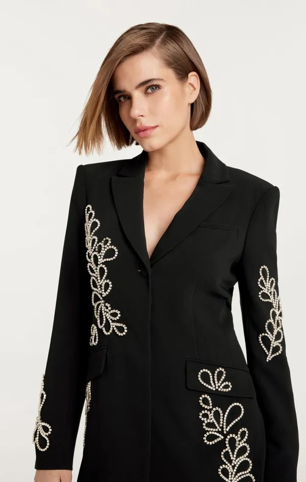 Women Cocktail and Evening Cinq Sept Rhinestone Paisley Long Sleeve Joel Dress Black