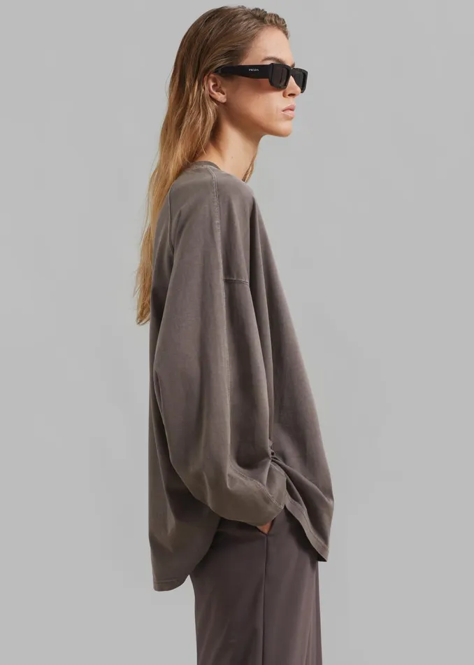 Women Collins Long Sleeve Tee 8211 Brown The Frankie Shop Tops