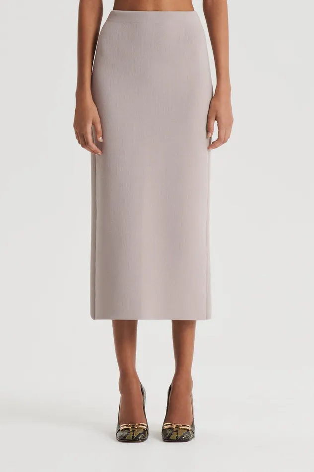 Women CREPE KNIT PENCIL SKIRT MIDI OYSTER Skirts Scanlan Theodore