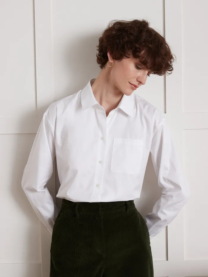 Women Cyrillus Clothing Plain Organic Cotton Oxford Shirt Blanc