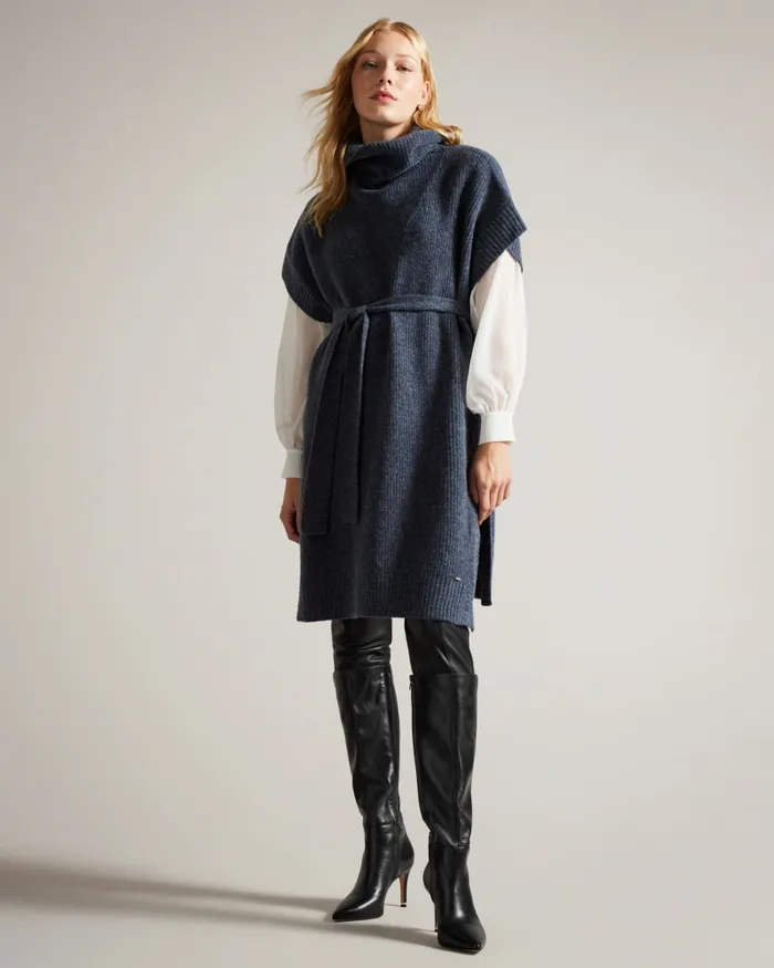 Women DANLENA 8211 Engineered Knit Funnel Neck Cape Navy Ted Baker Jumpers and Cardigans Women DANLENA 8211 Engineered Knit Funnel Neck Cape Navy Ted Baker Jumpers and Cardigans