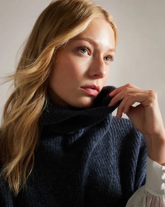 Women DANLENA 8211 Engineered Knit Funnel Neck Cape Navy Ted Baker Jumpers and Cardigans Women DANLENA 8211 Engineered Knit Funnel Neck Cape Navy Ted Baker Jumpers and Cardigans
