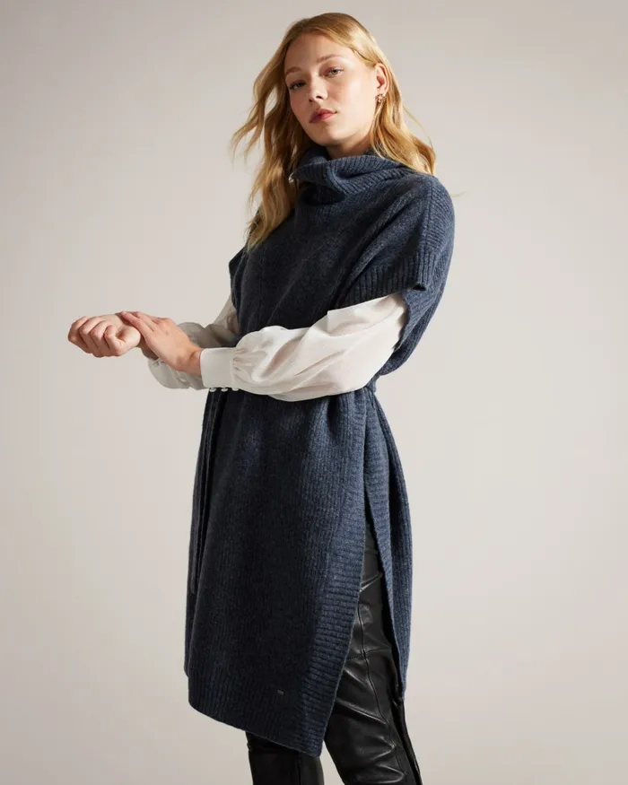 Women DANLENA 8211 Engineered Knit Funnel Neck Cape Navy Ted Baker Jumpers and Cardigans Women DANLENA 8211 Engineered Knit Funnel Neck Cape Navy Ted Baker Jumpers and Cardigans