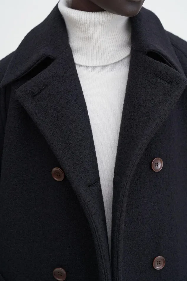 Women Double Breasted Boiled Wool Jacket Black Filippa K Outerwear