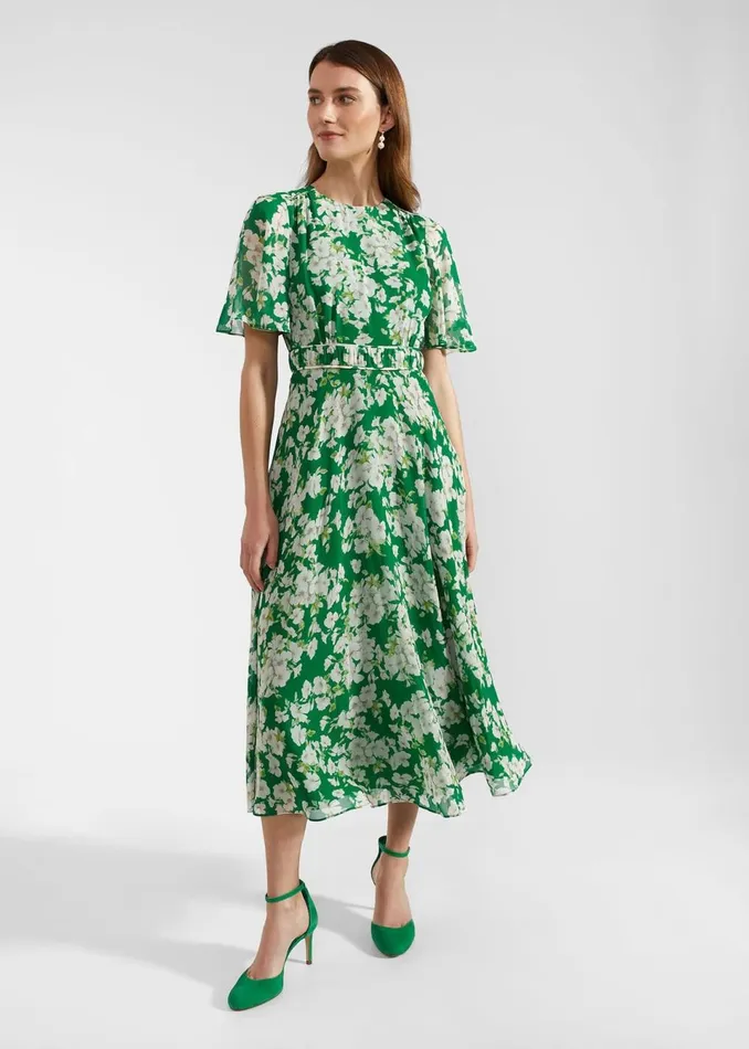 Women Dresses and Jumpsuits Hobbs Bronwyn Silk Midi Dress Green Multi